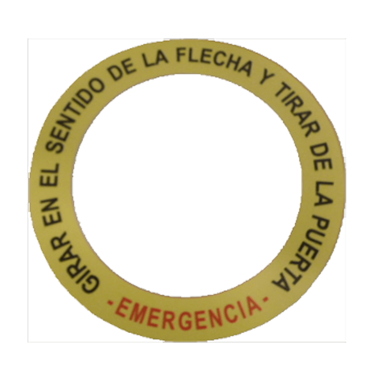 ADHESIVO MANDO EMERGENCIA APERTURA DE PUERTAS AMARILLO Ø 135/96mm