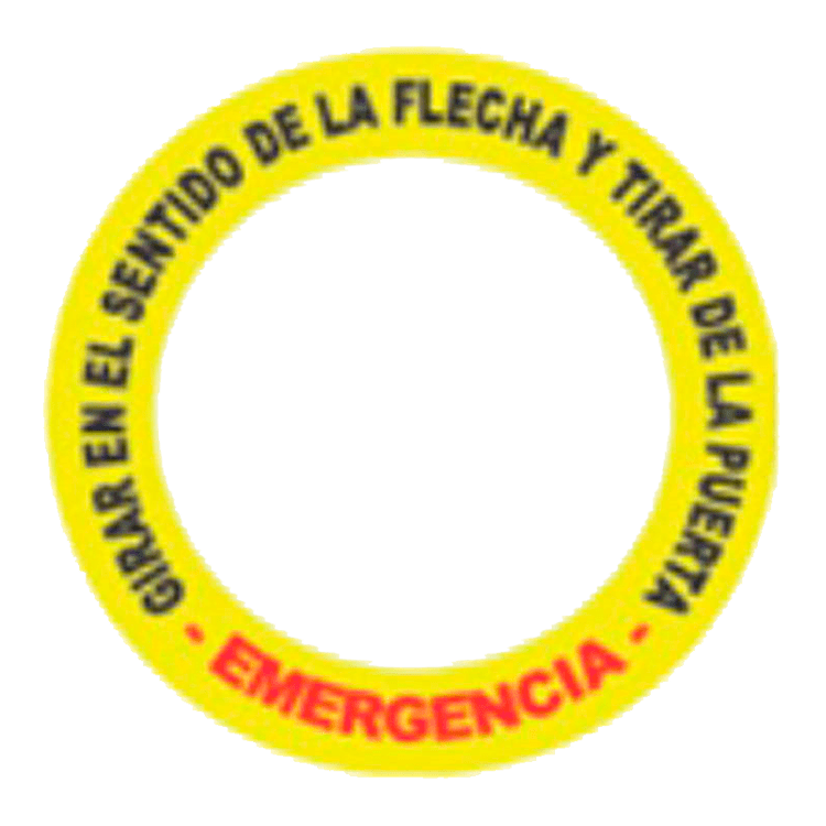 ADHESIVO MANDO EMERGENCIA APERTURA DE PUERTAS AMARILLO Ø 135/96mm