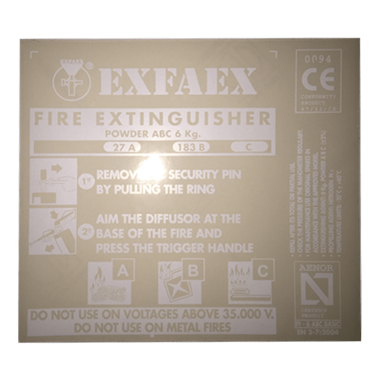 ETIQUETA EXTINTOR TEXTO INGLES