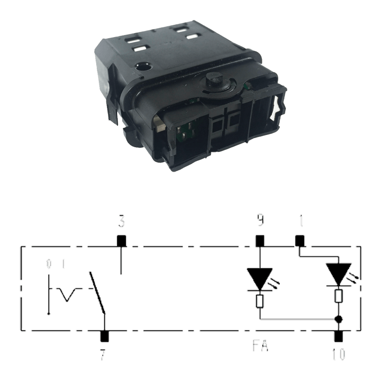 INTERRUPTOR SIMPLE 0-I 1xFA / I04 / LED SIMBOLO VERDE / FA ROJO