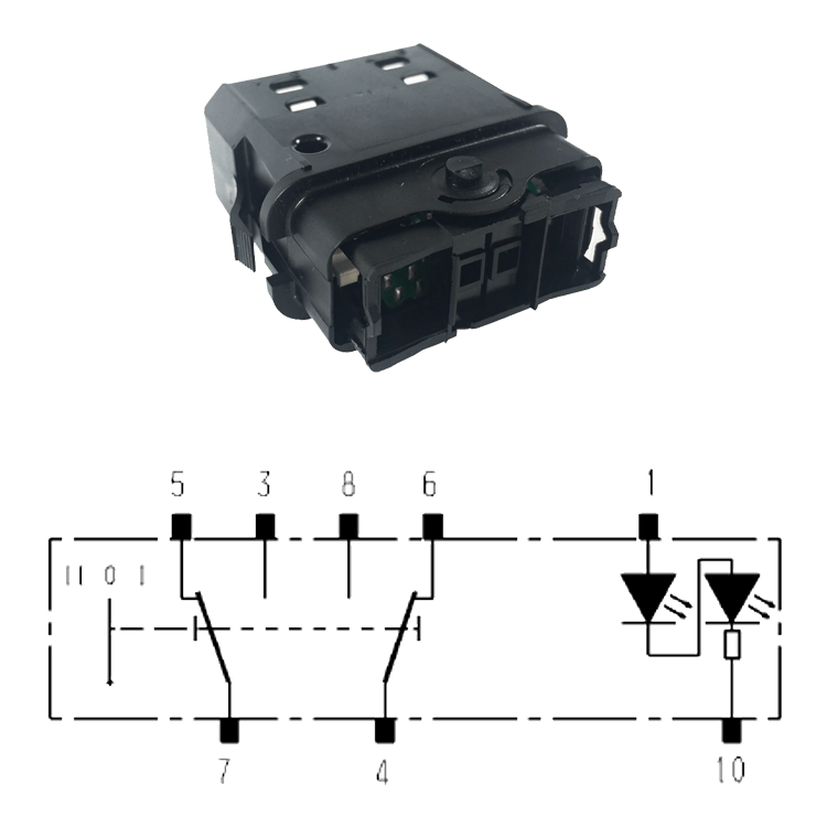 PULSADOR DOBLE CONM. (I)-0-(II) / I32 / LED SIMBOLO VERDE