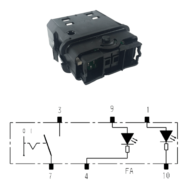 INTERRUPTOR SIMPLE 0-I 1xFA I21 / LED SIMBOLO VERDE / FA ROJO
