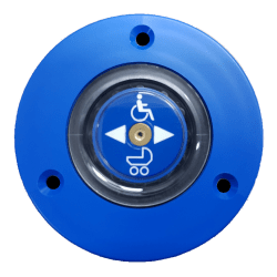 PULSADOR IP67 SILLA RUEDAS/CARRITO BEBE - AZUL CON LEDS VERDES/ROJOS 24V