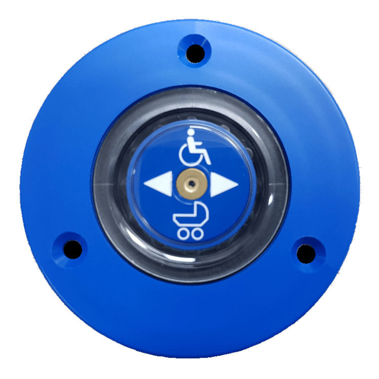 PULSADOR IP67 SILLA RUEDAS/CARRITO BEBE - AZUL CON LEDS VERDES/ROJOS 24V