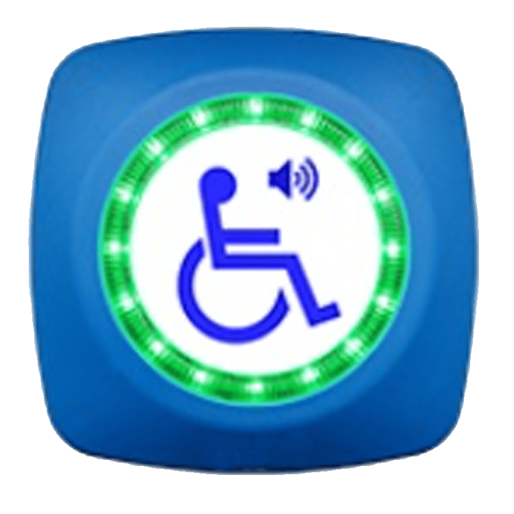 PULSADOR IP67 SILLA RUEDAS - AZUL CON LEDS VERDES/ROJOS 12/24V