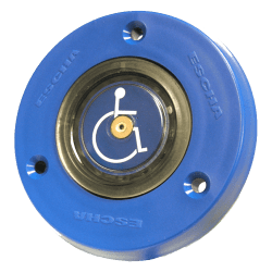 PULSADOR IP67 SILLA RUEDAS - AZUL CON LEDS VERDES/ROJOS 12V - 5 HILOS