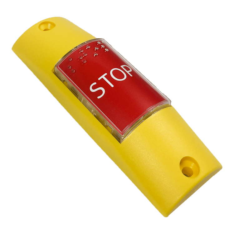 PULSADOR SUPERFICIE AMARILLO/ROJO - STOP - BRAILLE - LEDS VERDES/ROJOS 12/24V