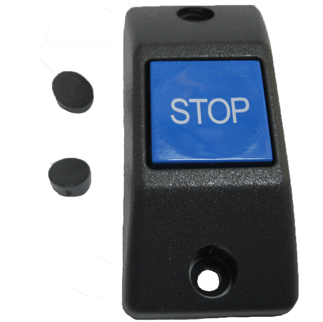 PULSADOR SUPERFICIE GRIS/AZUL - STOP