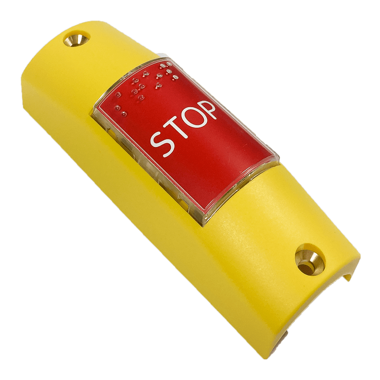 PULSADOR BARRA AMARILLO/ROJO - STOP - BRAILLE- BARRA 35mm - LEDS VERDES/ROJOS 12/24V