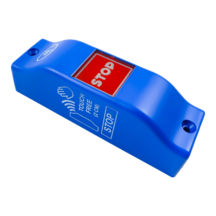 PULSADOR CONTACTLESS BARRA 35mm AZUL/ROJO - STOP - MATE - LEDS VERDES/ROJOS 12/24V