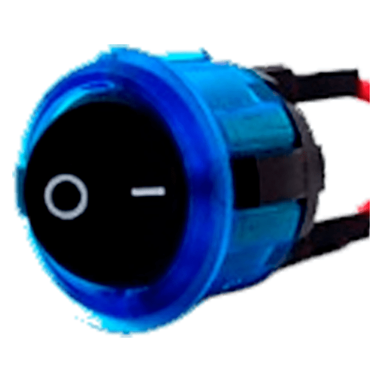 INTERRUPTOR REDONDO I-0 CON ARO LED AZUL 12V - SIMBOLO I-0