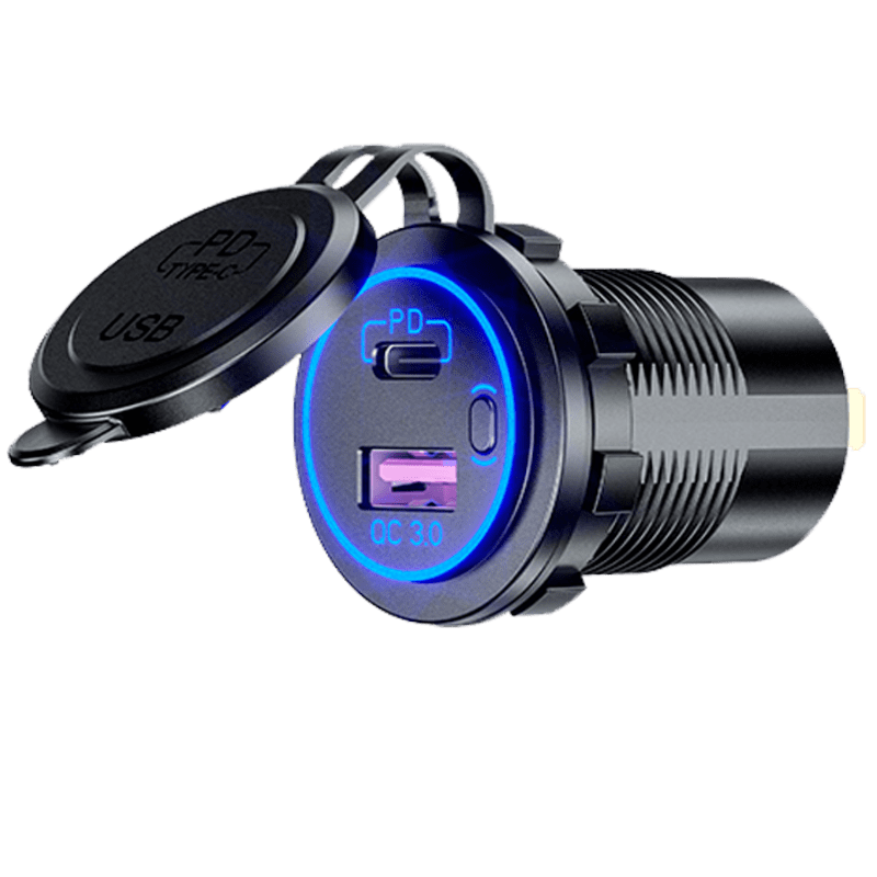 CARGADOR 1xUSB-A + 1xUSB-C - 10/30V - QC3.0/PD - CON INTERRUPTOR