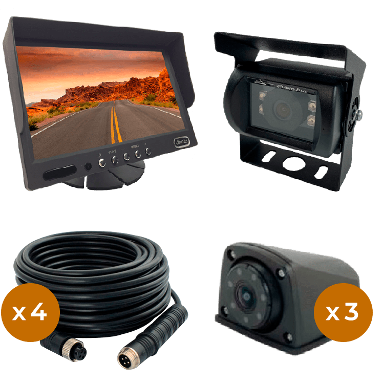 KIT MONITOR 7" QUAD - 4xCAMARA - 4xCABLE - 12/24V