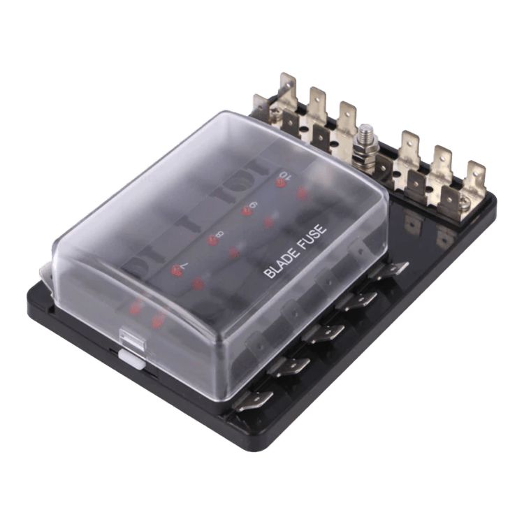 CAJA 10 FUSIBLES CON LED - POSITIVO COMUN Y DISTRIBUIDOR DE NEGATIVOS