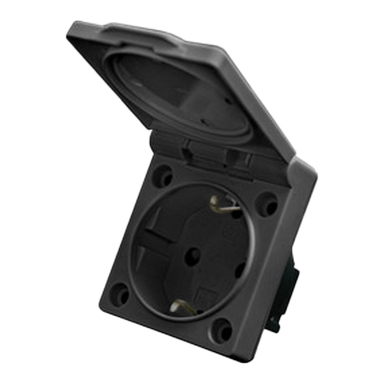 TOMA ENCHUFE NEGRO CON TAPA - 50x62x44mm
