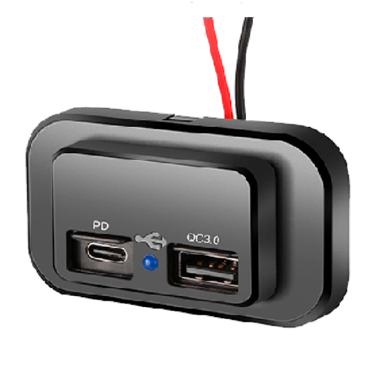 CARGADOR 1xUSB-A + 1xUSB-C - SUPERFICIE - 10/30V - QC3.0/PD
