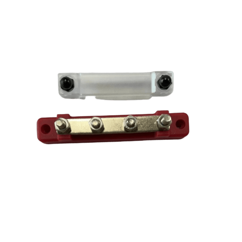 BUS BAR 150A 4xBORNAS M8 CON TAPA ROJA (POSITIVOS)