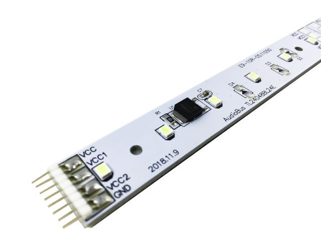 TIRA 24 LED BLANCO FRIO + 2 PENUMBRA AZUL - CONECTOR PCB - 24V - 480x18mm